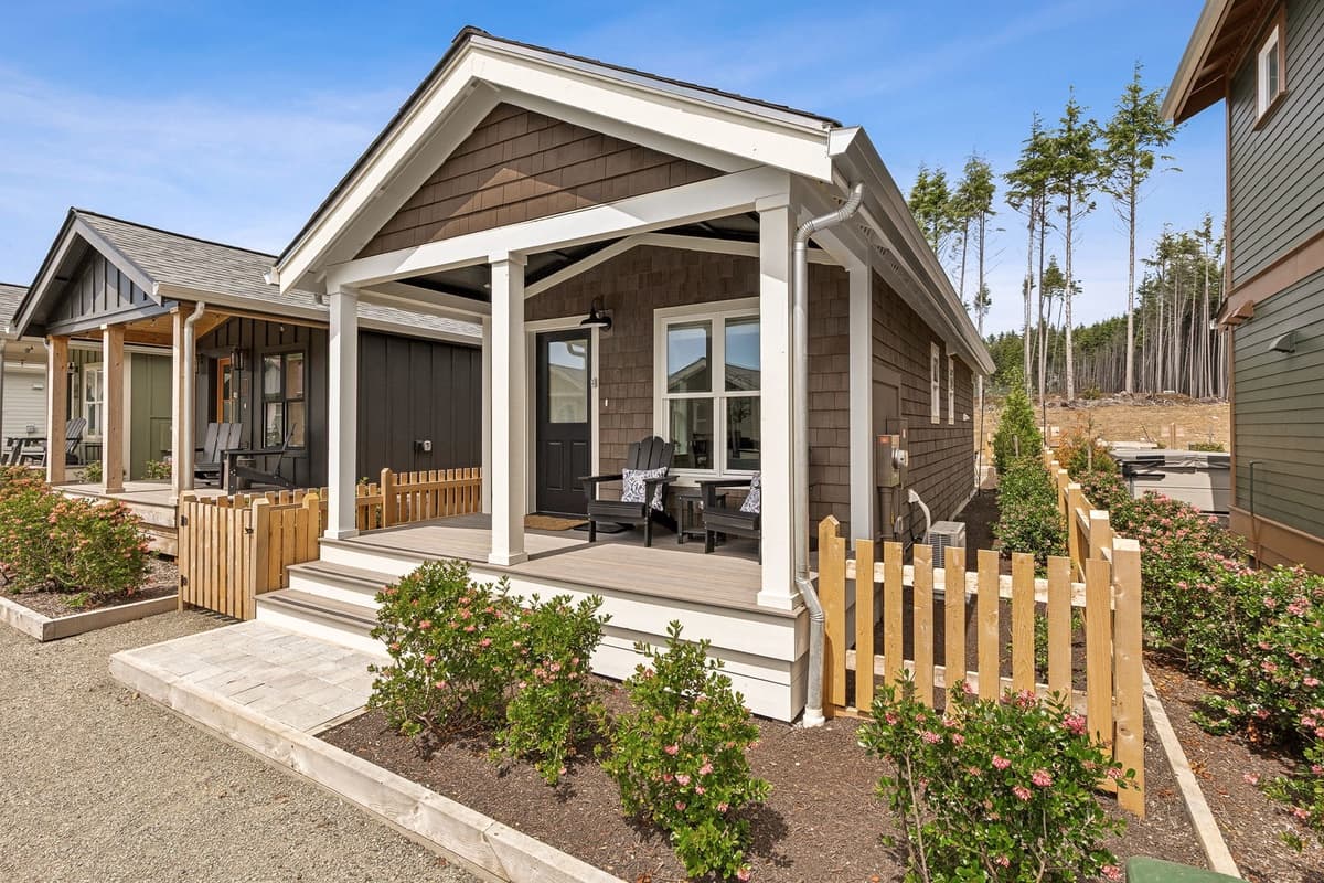 Cottage entrance with coastal landscaping