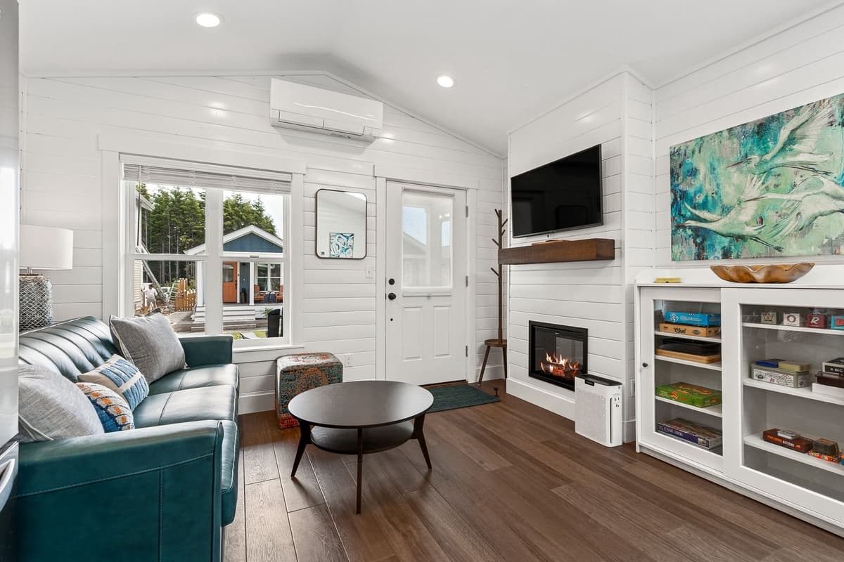 Living room with electric fireplace